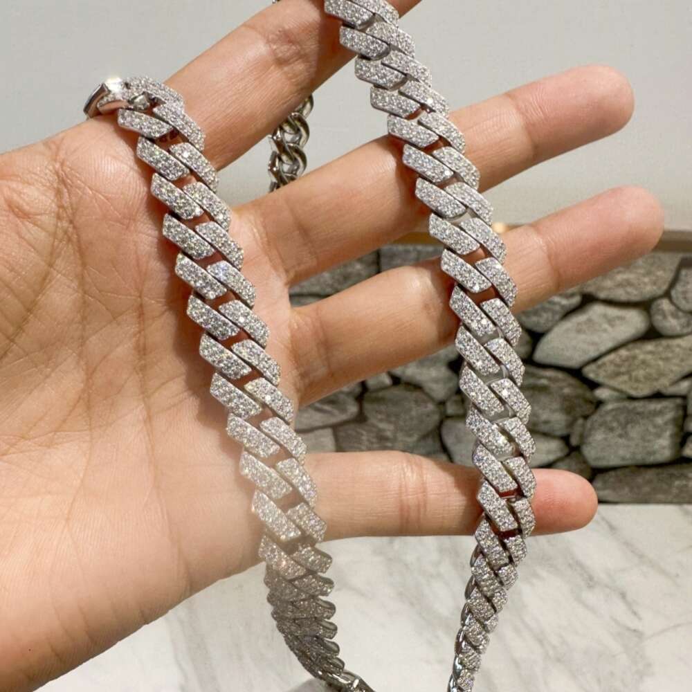 Hop Iced Out Vvs Moissanite Miami Gold Cuban Link Chain Solid 925 Sterling Silver 12mm Cuban Chain for Men