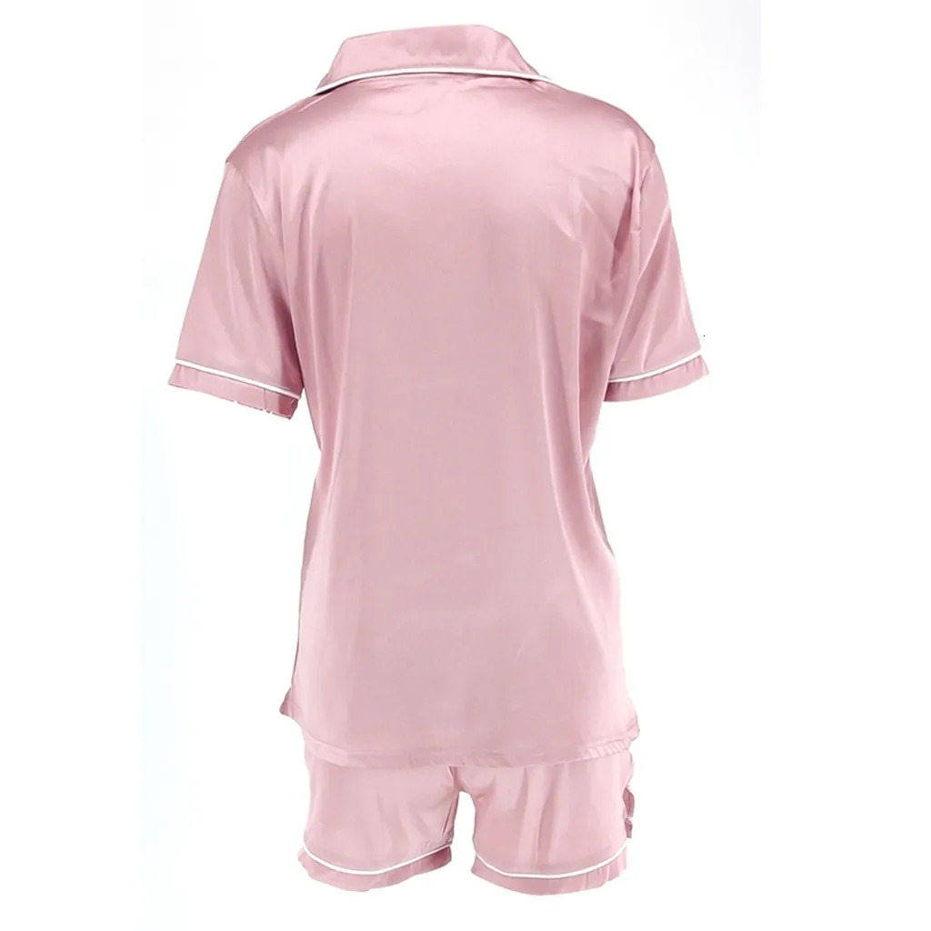 Womens Faux Silk Satin Pajamas Set Short Sleeve TwoPiece Pj Sets Sleepwear Loungewear ButtonDown Plus Size 240627