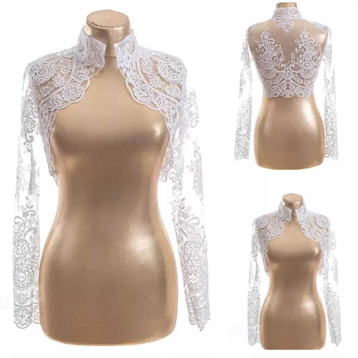Wedding Dresses Detachable Cape Illusion Lace Appliques Wraps Jacket Robe De Mariee Custom Made