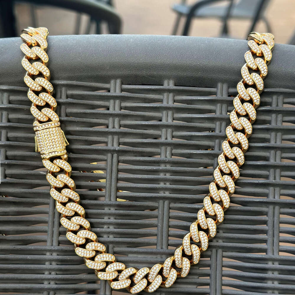Luxury Moissanite Cuban Chain Iced Out Hip Hop S925 Sterling Silver Miami Cuban Link Chain Hip Hop Necklace