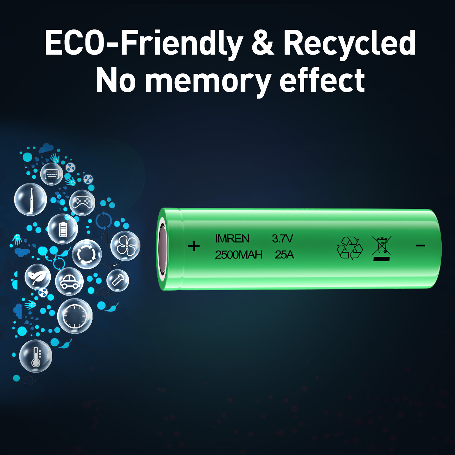 IMREN 18650 Battery 2500mah Rechargeable Lithium Battery Flat Top for Flashlight,headlAMP ,Small fan,Electric Skate