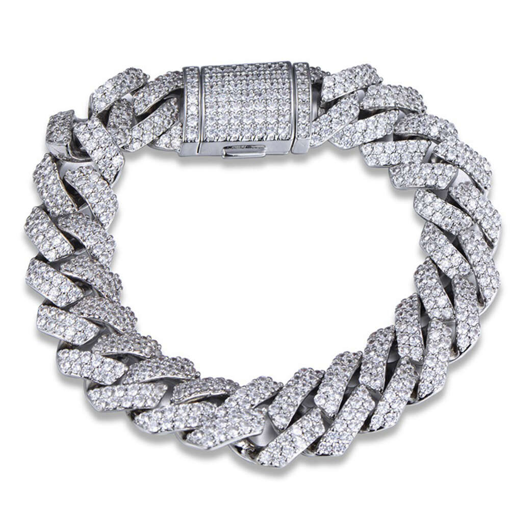 New Fashion Rhodium Plated 14mm Width 8inch Mens Cz Cuban Link Chain Charm Bracelet