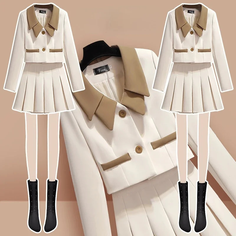 Summer Womens Short 2 Sets Long Sleeve Outfit Two Piece Set for Women Mini Suit with Skirt and Blazer Co Ord Korean Style 240704