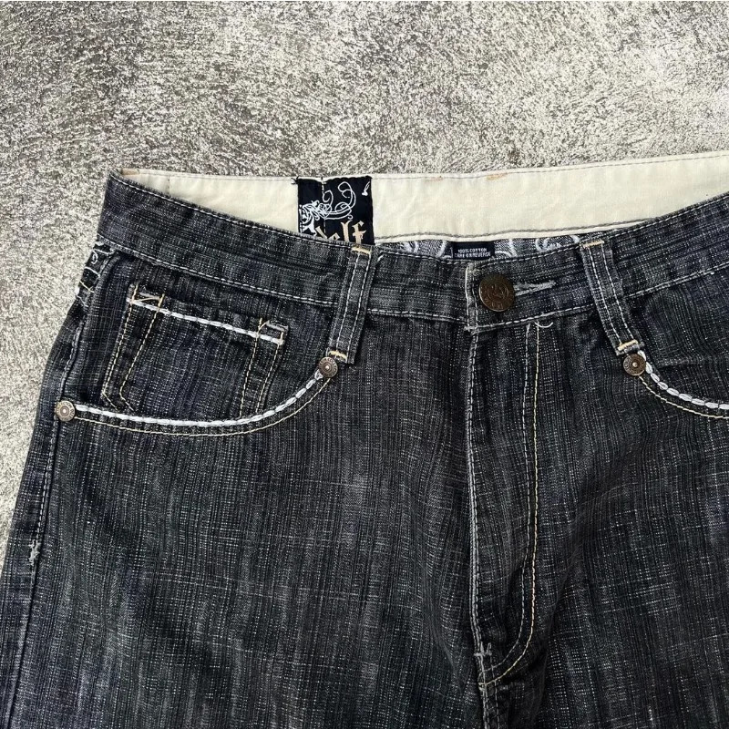 2024 European American retro denim shorts hiphop Y2K fivepoint pants personality trend washed for street wear 240626
