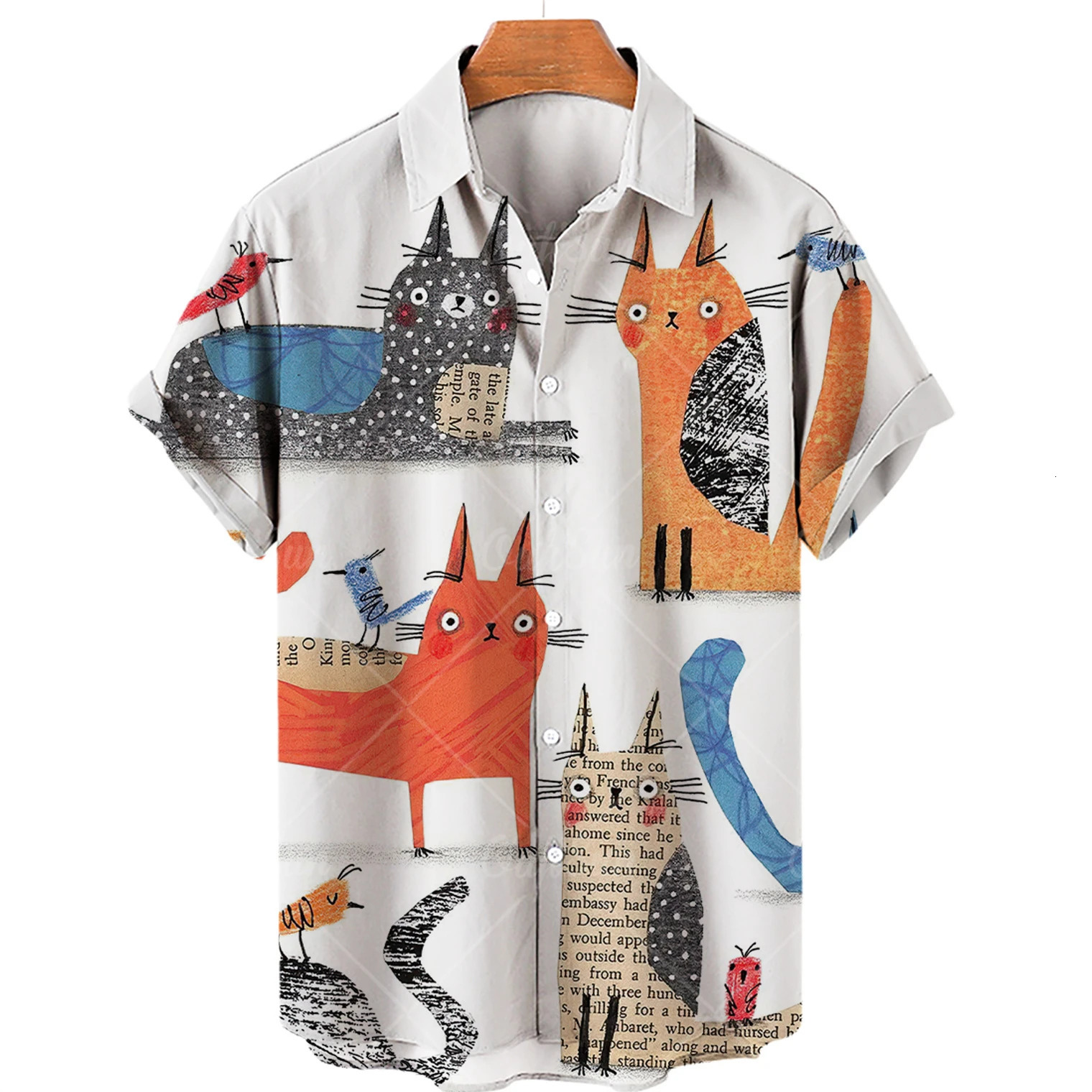 Mens Summer Cat Pattern Hawaiian Shirt Oversized Print Social Floral Camisa Cartoon Men Graffiti Clothing Vintage Harajuku 240702