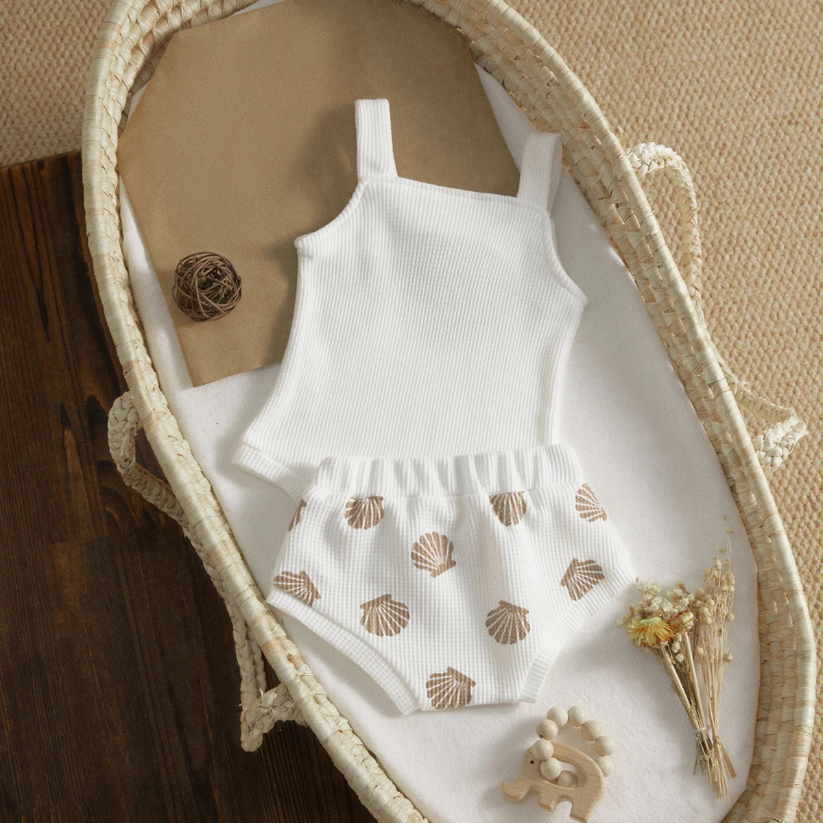 Ma Baby 018M Knit Toddler Infant Boys Girls Clothes Set Shell Print Strap Button Plaid Knitted BodysuitsShorts Outfits 240625