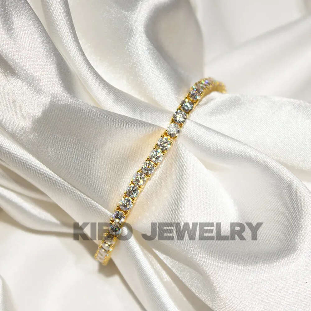 Hip Hop Jewelry Iced Out VVS1 D Color Mossanite Dia Necklace Real 4mm Moissanite Tennis 9K 10K 14K Solid Gold chain