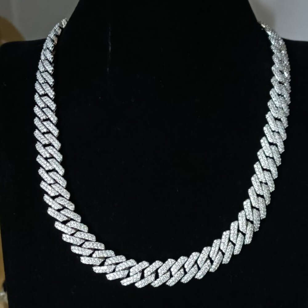Customized 11mm 2 rows Sterling Sier S Hiphop moissanite sier cuban link chain
