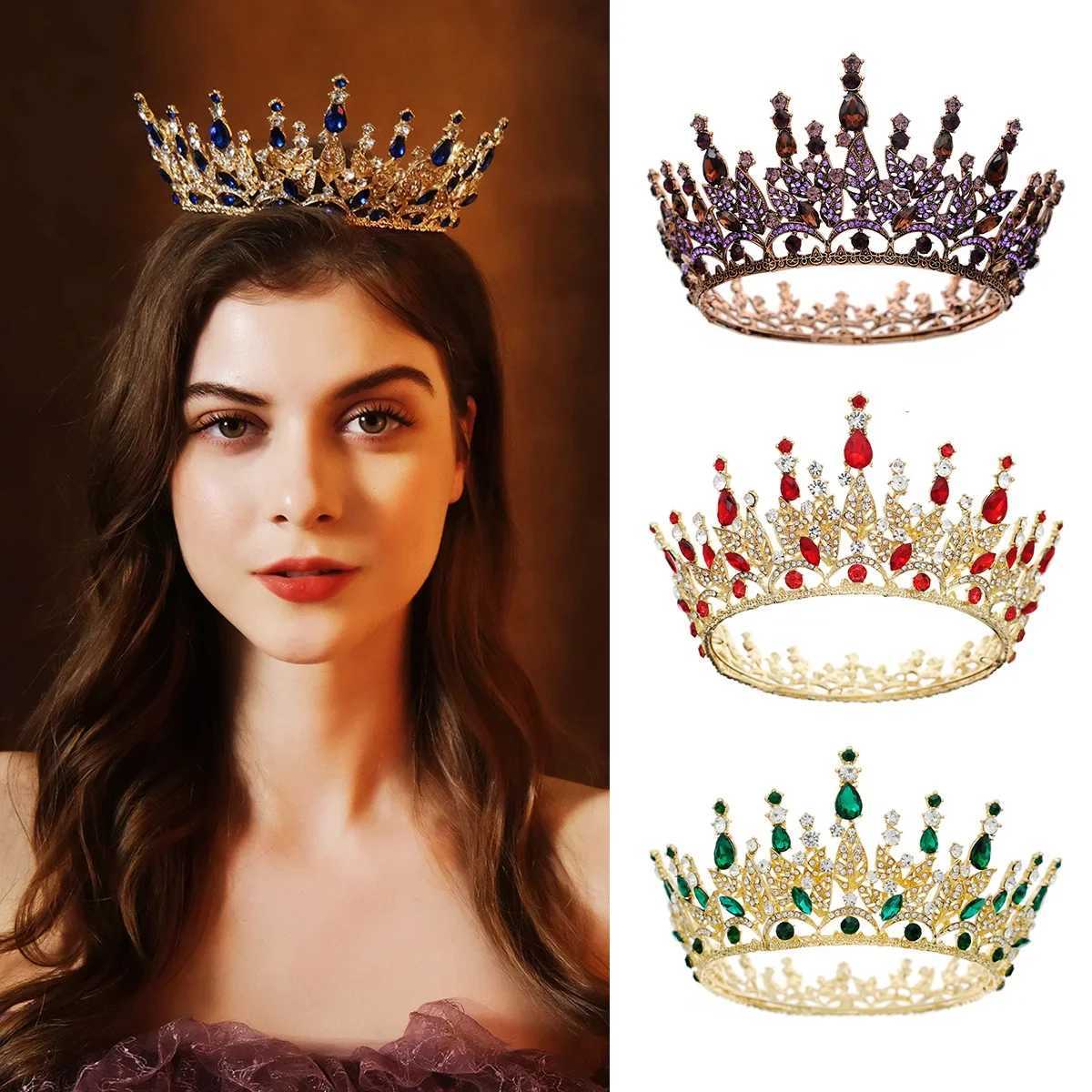 Tiaras Red Rhinestone Fully Round Crown Bridal Wedding Accessories Tiara