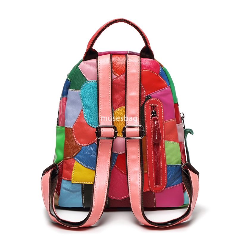 European and American women's fashionable new shoulder bag made of genuine leather practical large capacity backpack cowhide patchwork handbag le