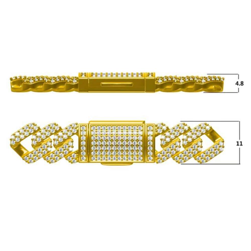 Customized 11mm 2 rows Sterling Sier S Hiphop moissanite sier cuban link chain