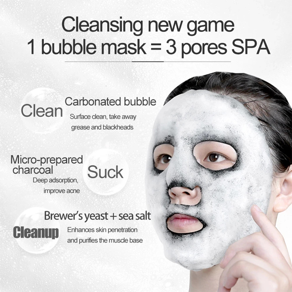 1pc Black Sea Salt Pure Moisturizing Bubble Mask Deep Cleansing Oil Control Skin Rejuvenation Shrink Pore Foam Black Mask 240704