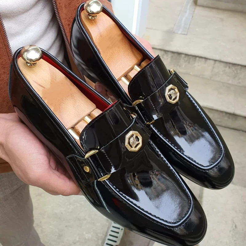 Black Loafers Slip-On Round Toe Fashion Mens Dress Wedding Shoes for Men Size 38-47 240703