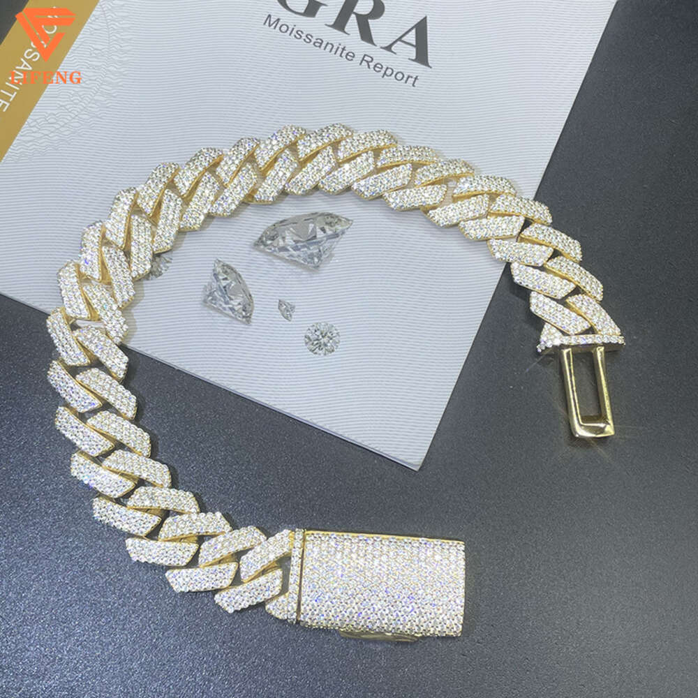 Luxury High Quality Bracelets 14mm 3 Row Diamond Iced Out 925 Sterling Silver Hip Hop Moissanite Cuban Link Chain Bracelet