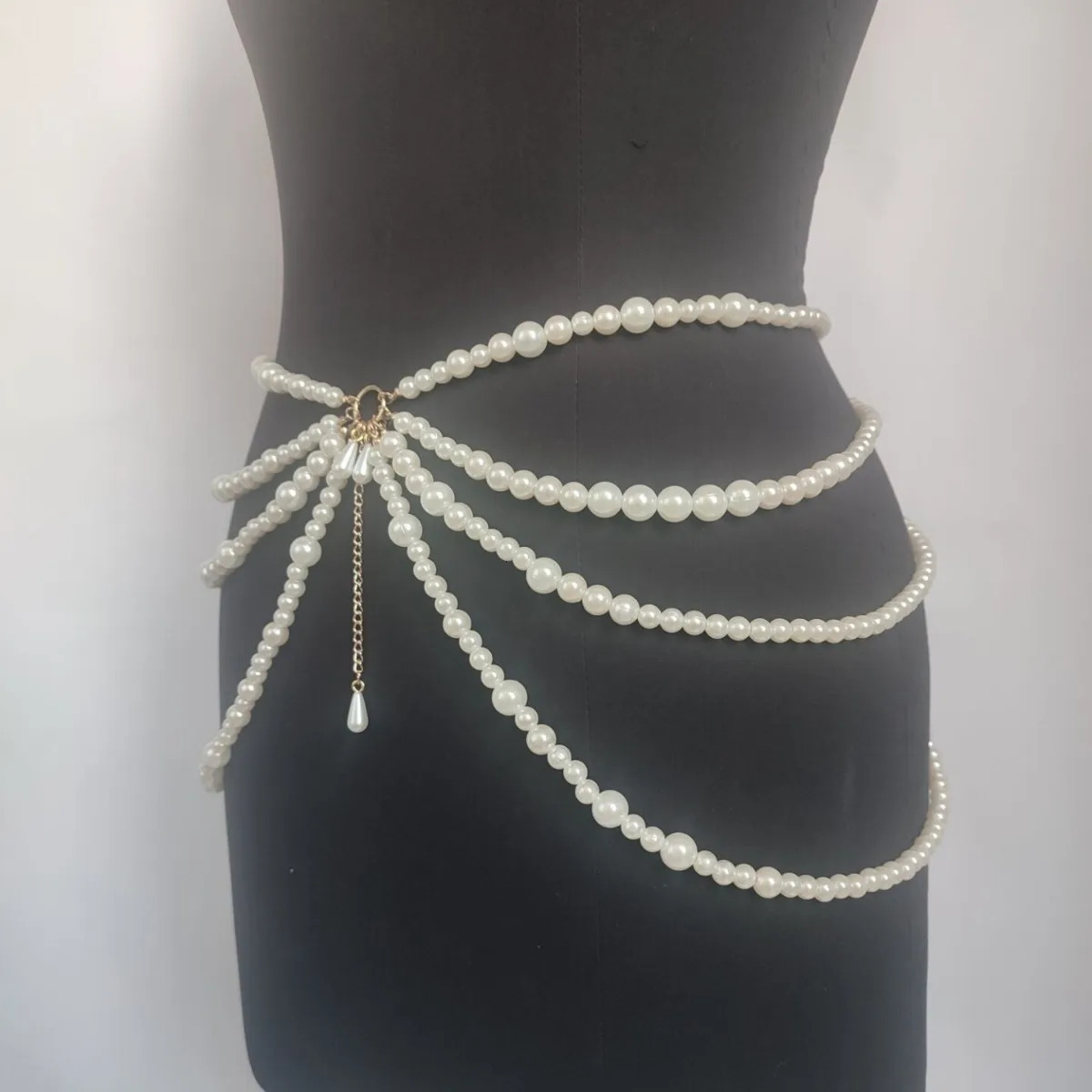 Different Pearls Connected Multi-Layer Tassel Side Swing Chain Waist Chain Waist Decorations Characteristic Belt 240701