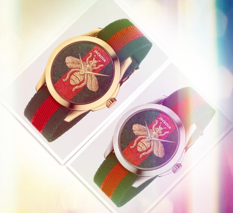 Famous Bee Snake Tiger Diamonds Ring Watches Women Men Quartz Movement Male Time Clock Watch Nylon Strap Unique Design Business Watches Relogio Masculino Gifts