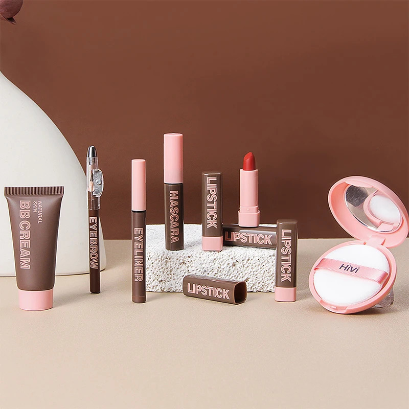 Gift Box 9-piece Lipstick Powder Mascara Eyebrow Pencil Set 240703