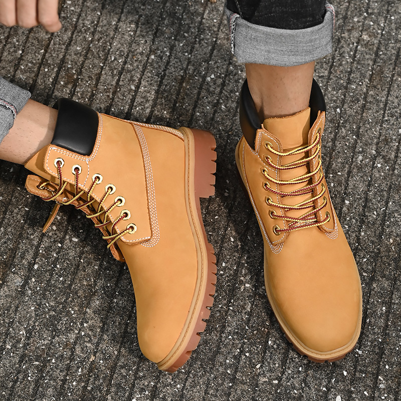 Leather Winter High-Top Sneakers: Plush Warm, Non-Slip, Outdoor Lace-Up Ankle Boots for Men