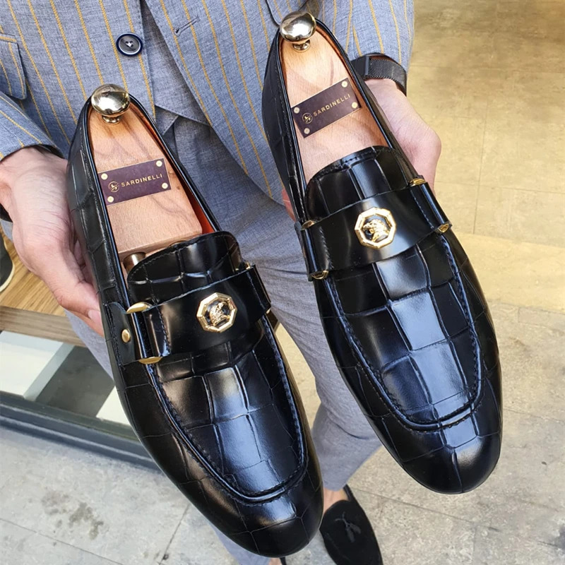 Black Loafers Slip-On Round Toe Fashion Mens Dress Wedding Shoes for Men Size 38-47 240703