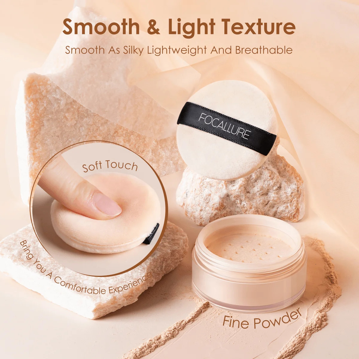 Focallure Face Loose Powder 3 Colors Ultra-Light Perfect Finishing Makeup Powder Waterproof Translucent Setting Powder Cosmetic 240704