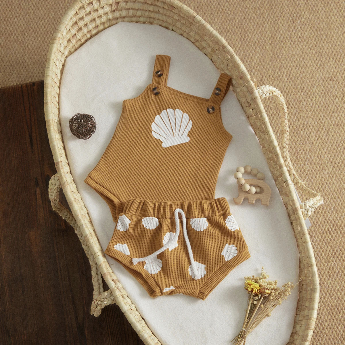 Ma Baby 018M Knit Toddler Infant Boys Girls Clothes Set Shell Print Strap Button Plaid Knitted BodysuitsShorts Outfits 240625