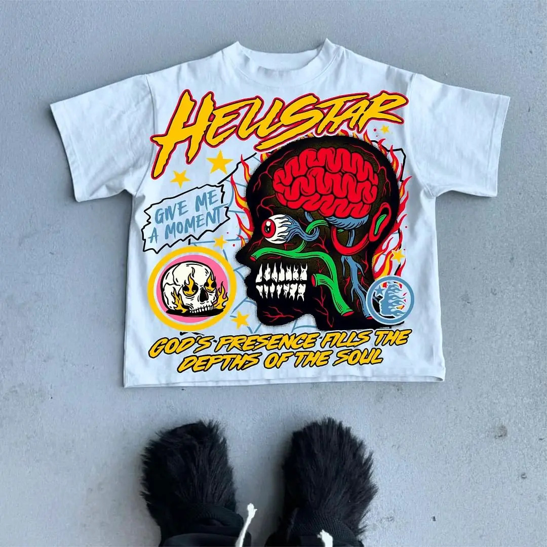 American Street Hand-painted Skull Print T-shirt Men and Women Loose Short-sleeved Y2k Vintage Clothes Gothic Oversized T Shirt 240626