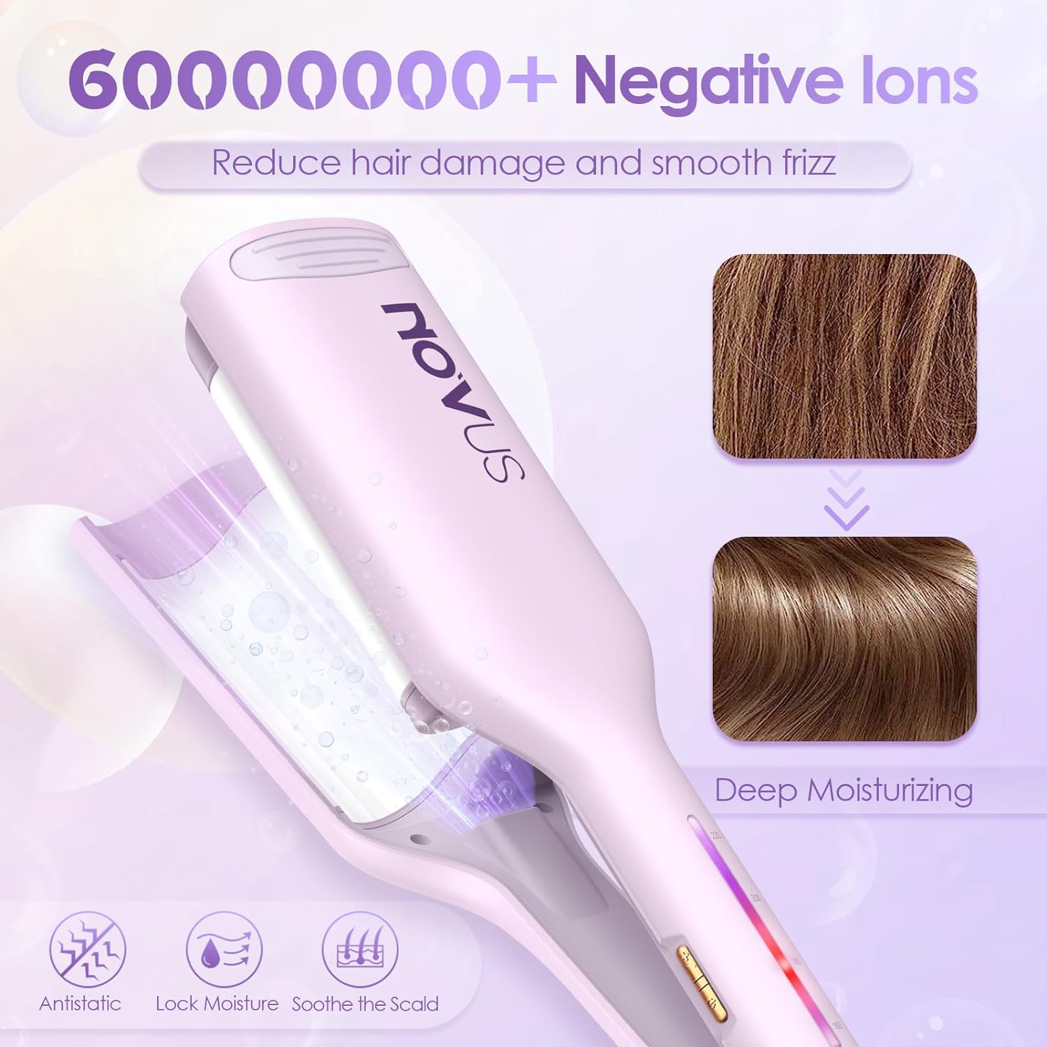 Rovy Wave Curling Iron - Anti-Scald Hair Crimper, 2 Barrel Ionic Waver for Women, 1.25" Fast Heating Curling Wand, 4 Temp Settings, Ceramic Deep 