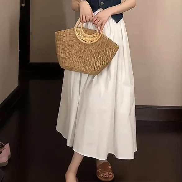 Summer outfit paired with a full set of fashionable sleeveless denim vest skirt small fragrant style womens clothing ligh 240702