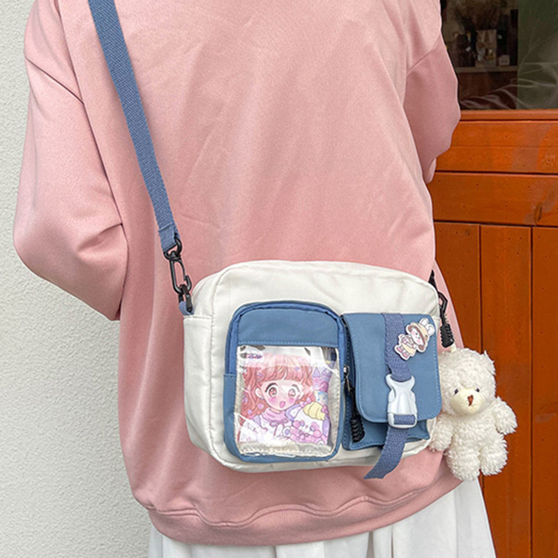 Japanse Style Cute small square bag Girls Student Small Nylon Bag Splicing Transparent Crossbody Women Shoulder Bags H7.4#11.5 zhanyishengli