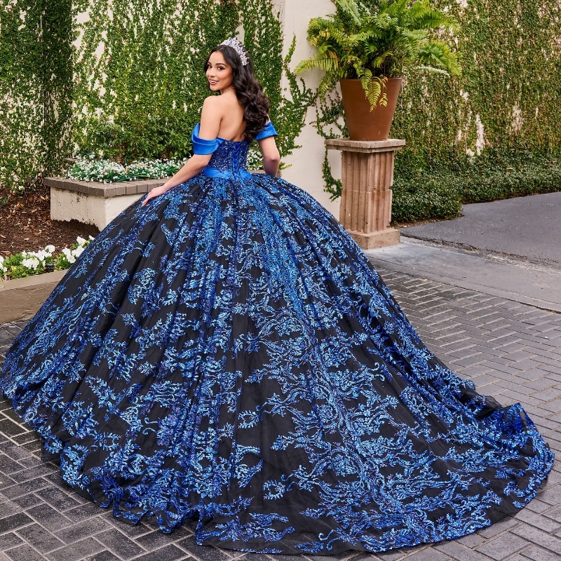 Navy Blue Sparkly Quinceanera Dresses Off Shoulder Applique Lace Corset vestido 15 anos quinceanera lace-up Sweet 16 Gown