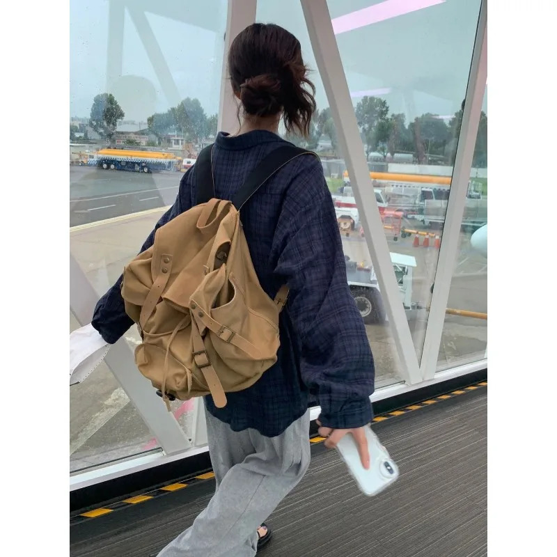 QWEEK Korean Style Oversized Vintage Plaid Shirts Casual Basic Womens Blouses Long Sleeve Fashion Button Up Youthful Autumn 240704