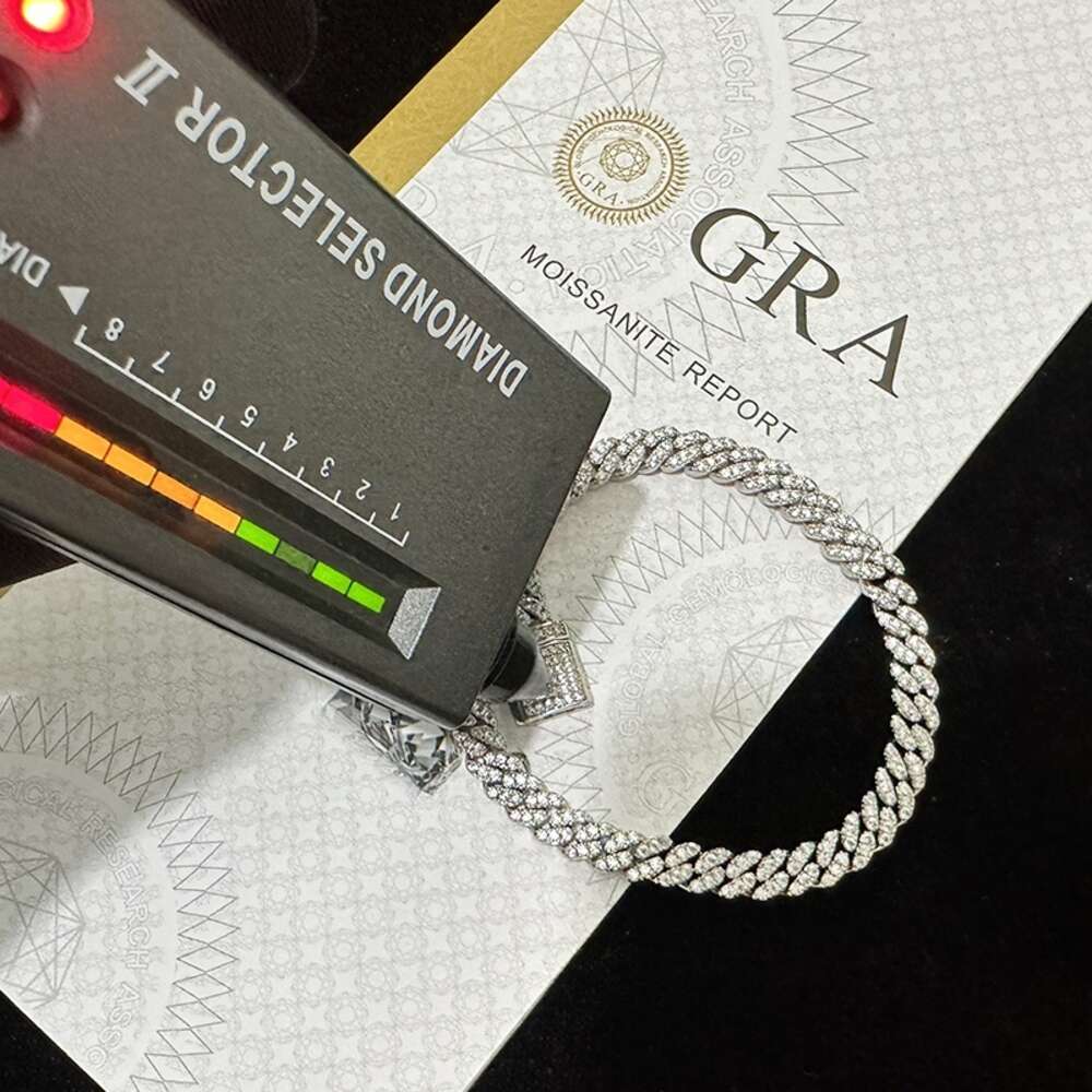 6mm S Sterling Sier Iced Out VVS Moissanite cuban link Bracelet Women Jewelry Dia Test Necklace