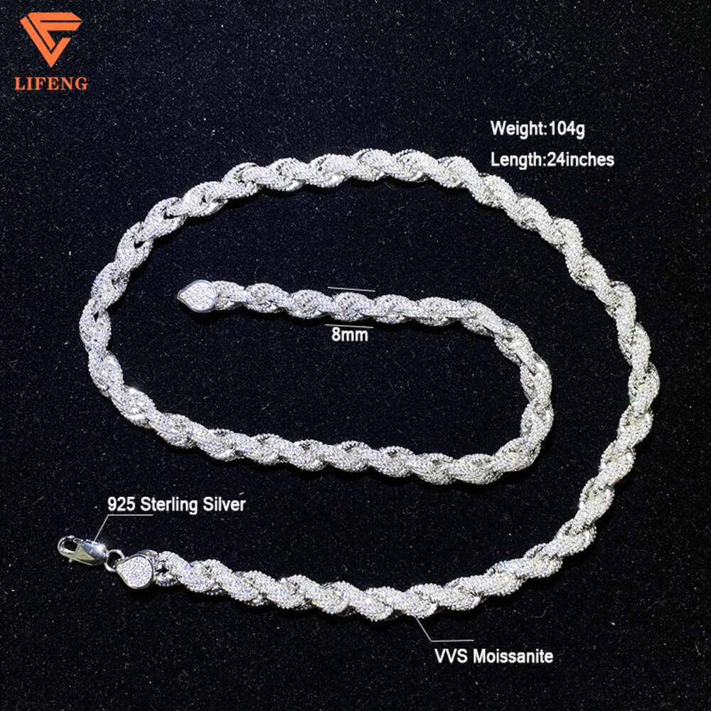 Fashion Jewelry Iced Out Chains White Gold Plating 925 Sliver Cord Chain Moissnanite Diamond Necklace for Women Men