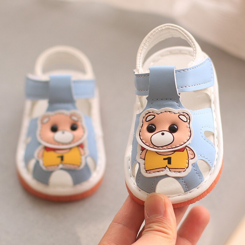 Girl sandals will make a sound, baby walking front shoes with cow tendons and soft soles, little boy children's shoes, newborn F704-28