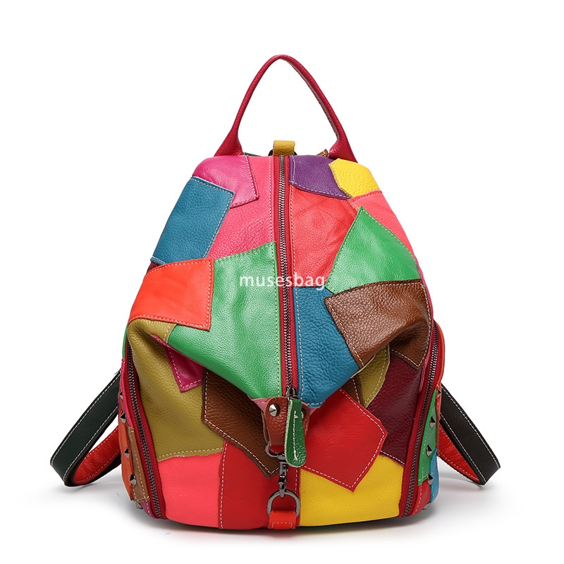 Fashionable women's high-end new cowhide patchwork simple casual backpack classic handbag leather outdoor lightweight large capacity travel bag