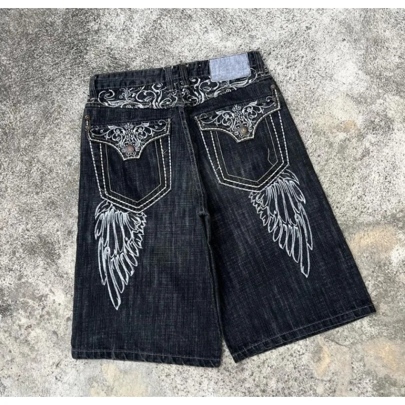 2024 European American retro denim shorts hiphop Y2K fivepoint pants personality trend washed for street wear 240626