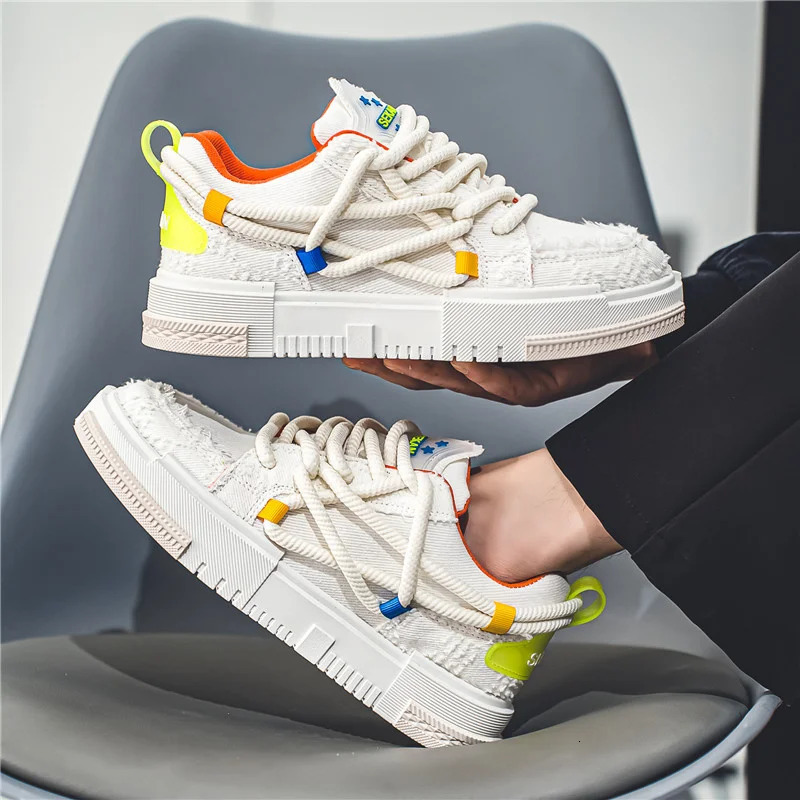 Fashion Green Platform Vulcanized Canvas Shoes Man Lace-up Skateboard Shoes Men Low Top Tennis Casual Sneakers Men 240704