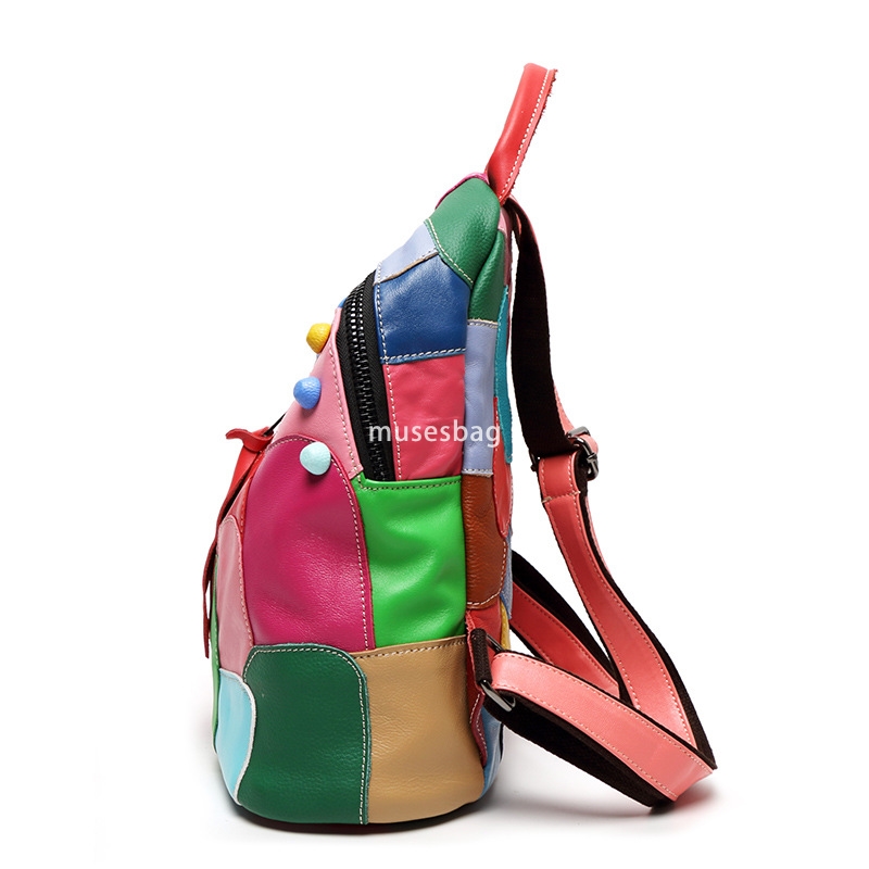 European and American women's fashionable new shoulder bag made of genuine leather practical large capacity backpack cowhide patchwork handbag le