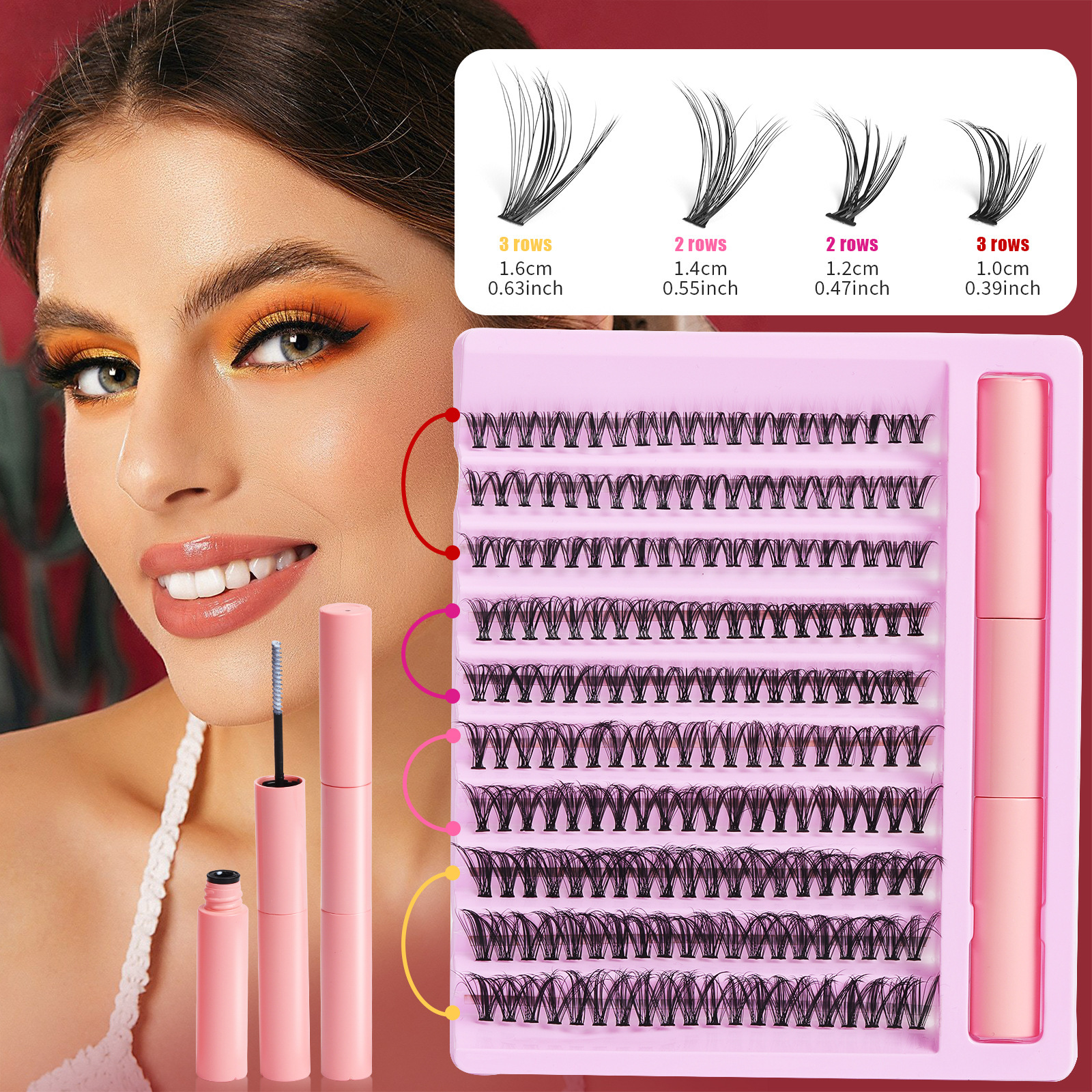 False Eyelashes 120pcs DIY eyelash extension kit cluster false eyelashes individual eyelashes Wispy fluffy eyelash extension kit with application tool
