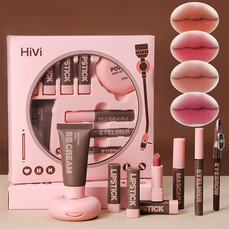 Gift Box 9-piece Lipstick Powder Mascara Eyebrow Pencil Set 240703