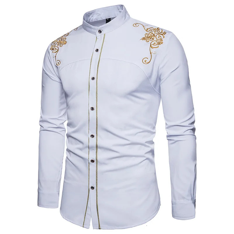 Spring Fashion Mens Long Sleeve Shirt Men European and American Embroidered Shirts Male Casual Social Wedding Party 240615