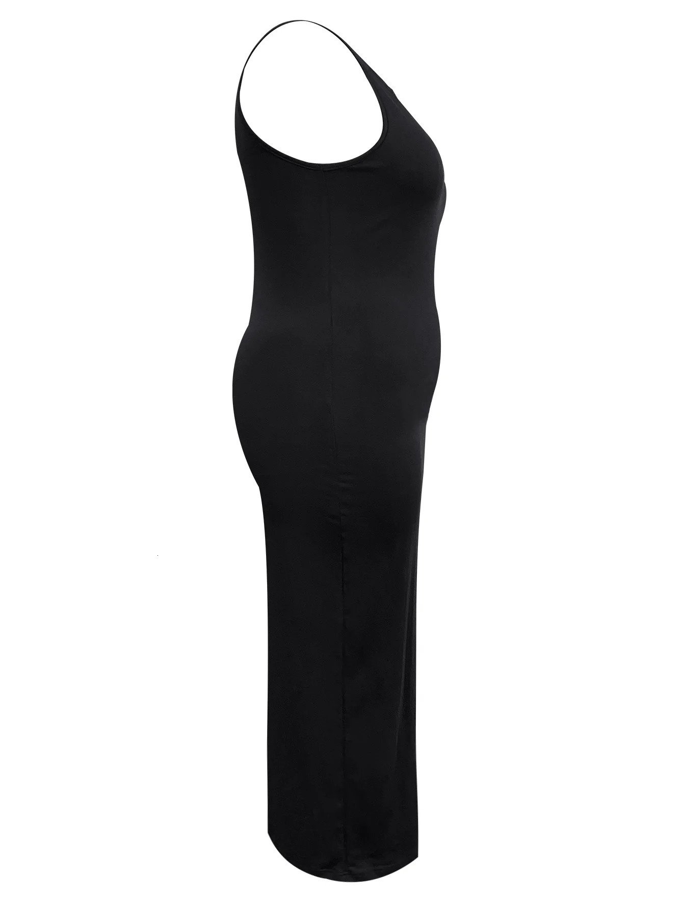 LW Plus Size Heart Decor Bodycon Cami Dres Spring Summer Solid Color Sleeveless U Neck Ankle Length Party Dress Vestidos 240702