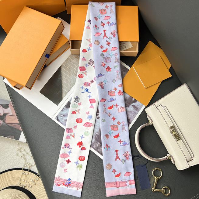 24 color High grade silk scarves, women's long hair ties, spring and summer internet famous thin and narrow necklaces, bags, vintage ribbons, L 7878