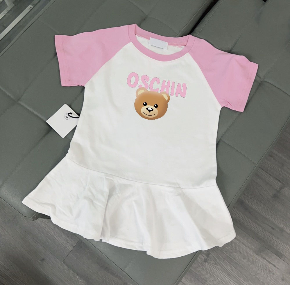 Baby Girls Princess Dresses Cartoon Bear Kids Short Sleeve Dress Letters Printed Toddler Dresses Girl Clothing 1-7 Years