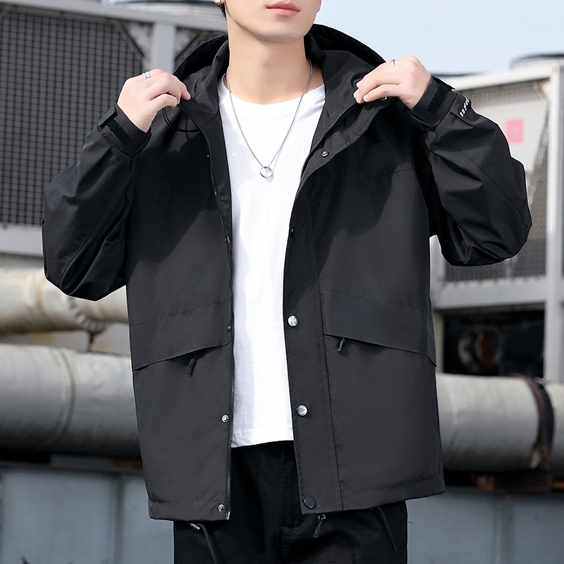 2023 new splicing autumn winter windbreaker for outdoor sprint fashionable casual men's warm and breathable hooded jacket windbreaker mountaineer