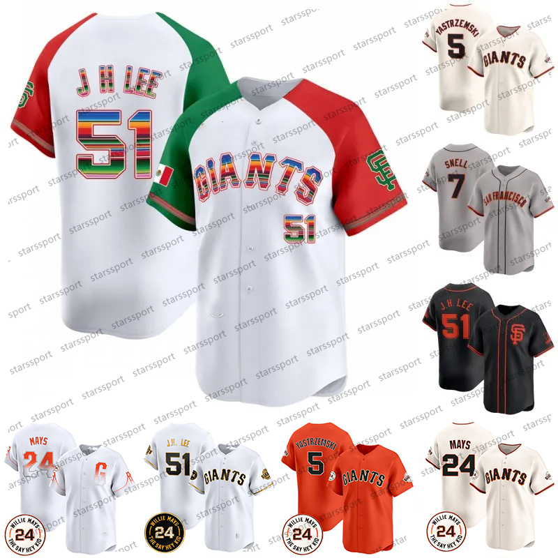 SF 51 Jung Hoo Lee Giants Mexico 24 Willie Mays Jersey Blake Snell Mike Yastrzemski Logan Webb Buster Posey Patrick Bailey Brandon Crawford Matt Chapman Jerseys