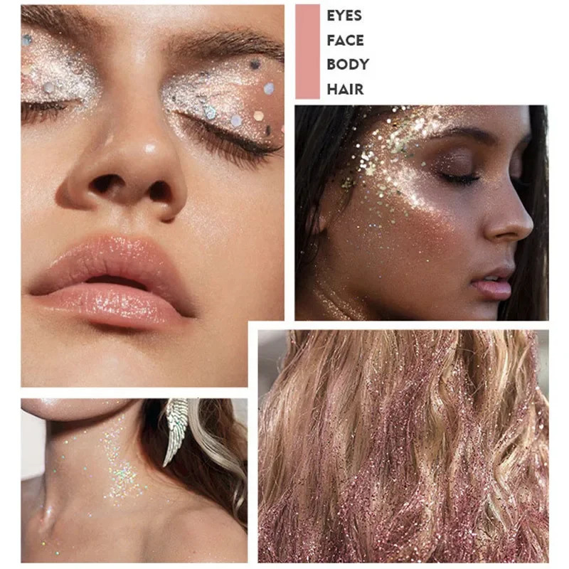 Sequins Glitter Liquid Eyeshadow Highlighter 12 Colors Long Lasting Shimmer Face Body Hair Multi-purpose Makeup Stage Cosmetics 240704