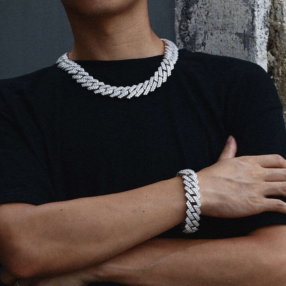 Luxury Fashion Diamond Moissanite Iced Out Cuban Link Chain White Gold Plated Sterling Silver Miami Cuban Link Necklace for Men