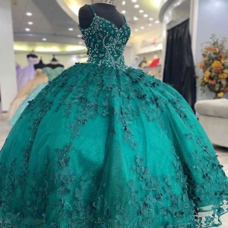 Emerald Green Vestidos De 15 Anos Quinceaneras 2025 Ball Gowns Quinceanera Dresses Beaded Bow Luxury Birthday Sweet 16
