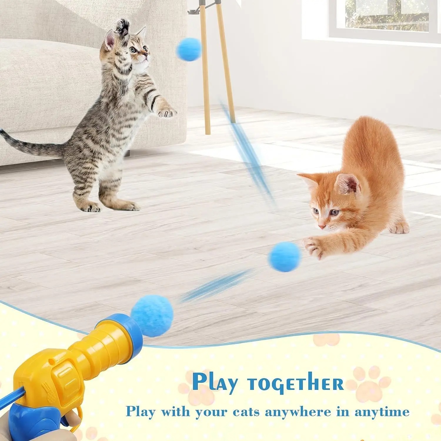 Cat Interactive Launch Training Toy For Kitten Creative Mini Shooting Gun Games Stretch Plush Ball Toys Pet Supplies